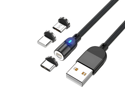 Univerzální Magnetický Rychlonabíjecí Dobíjecí Kabel Adaptér 3A 3v1 USB-C, Lightning, Micro USB 2m