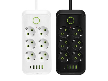 Prodlužovací Kabel Smart Rozbočovací Zásuvka Prodlužovačka Power Strip Fast Charging s USB-C 2m Výběr Barev (Barva Žádná)