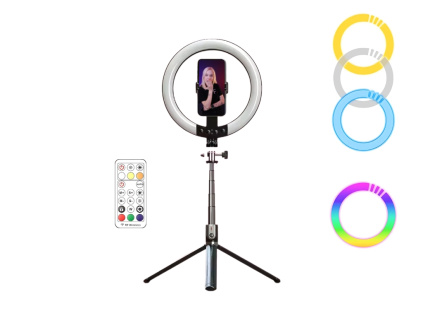 Ring Light Selfie Tyč Tripod 3v1 Monopod Kruhové RGB Svetlo Smartphone + Diaľk. Ovládanie 190cm