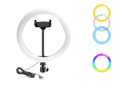 26cm Průměr 10" - RGB Kruhové Foto Světlo s Regulaci + Holder BEZ STATIVU (850LUX/0,5m)