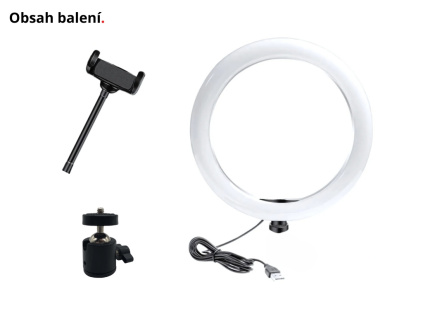26cm Průměr 10" - RGB Kruhové Foto Světlo s Regulaci + Holder BEZ STATIVU (850LUX/0,5m)
