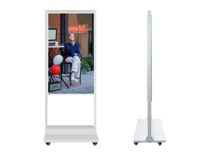 Pojízdný Digitální Oboustranný Banner 55" Obrazovka Smart Double Sided Displej Android Digiposter Infokiosek Totem Bílý s Kolečky