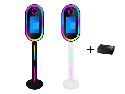 Samoobslužná Ovalná Dotyková Digitální Zrcadlová Fotobudka Fotokoutek Párty RGB Koutek Kiosek Selfie Photo Booth + Wifi Tiskárna Výběr Variant (Barva Černá)