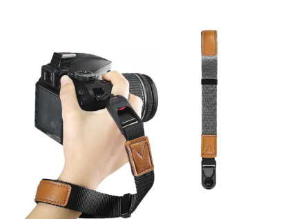 Vláknový Řemínek Popruh na Zápěstí Poutko na Ruku pro Fotoaparáty DSLR s Pojistkou Výběr Barev (Barva Černá)