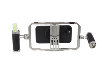 Hliníkový Dvouruční Gimbal Cage Stabilizátor Video Rig Klec na Telefon s Cold Shoe a Madly