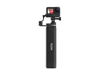 Telesin Teleskopický Stativ Powerbanka 10000mAh Rukojeť Selfie Stick s Nabíječkou pro GoPro Akční Kamery a Telefon 2v1