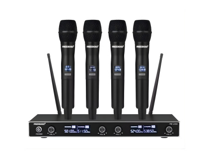 Profesionálny Mikrofónny Set 4kanálový Bezdrôtový Mikrofón Podcast Event Prednášky Stage, 60m