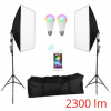 Foto Lampa Studio 2x RGB Softbox Svetlo + 2x Statív + 2x Smart LED Žiarovka, 2300 lm