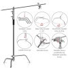 Ocelový Jeřábový Teleskopický Stativ C-Stand Boom Heavy Duty Tripod + Kolečka