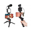 Držák na Telefon, Mikrofon, Mini LED Světlo, Tripod, Smartphone Video Vlog Set Kit Live Stream