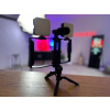 Držiak na Telefón Cage Klietka Rig Mikrofón 2x Mini LED Svetlo Video Vlog Set Kit Live Stream