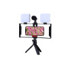 Držiak na Telefón Cage Klietka Rig Mikrofón 2x Mini LED Svetlo Video Vlog Set Kit Live Stream