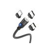 Univerzální Magnetický Rychlonabíjecí Dobíjecí Kabel Adaptér 3A 3v1 USB-C, Lightning, Micro USB 2m