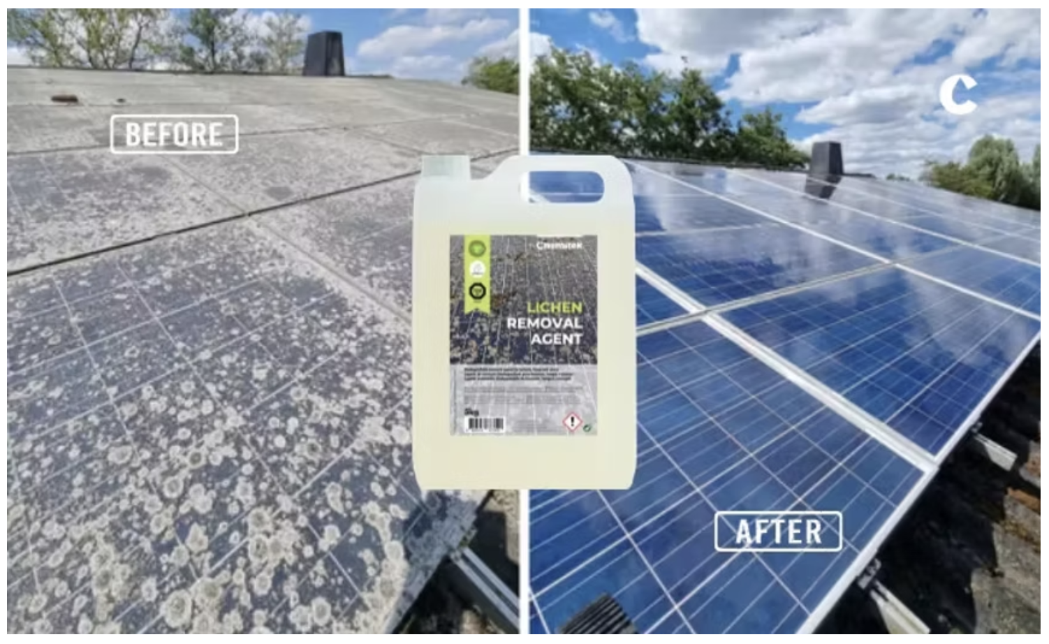 ODSTRÁNENIE LIŠAJNÍKOV, HÚB A MACHU ZO SOLÁRNYCH PANELOV – LICHEN REMOVAL AGENT