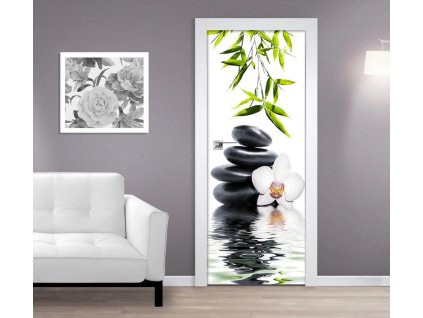 Samolepící fototapeta na dveře Orchidej s oblázky