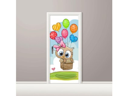Samolepící fototapeta na dveře Sovička s balónky