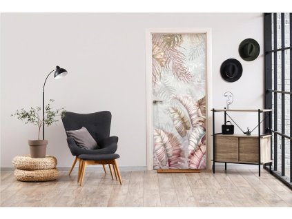 Samolepící fototapeta na dveře Tropická elegance v pastelových tónech