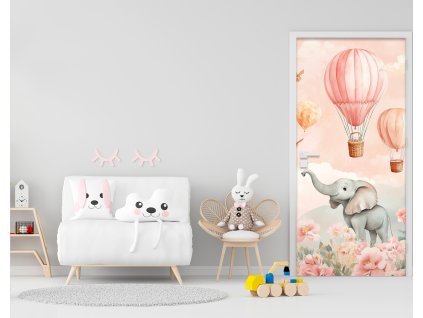 Samolepící fototapeta na dveře - Růžový safari sen