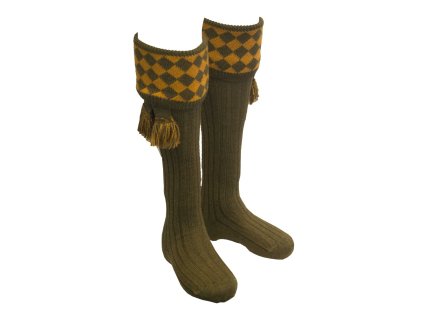 chessboard socks bracken ochre 1