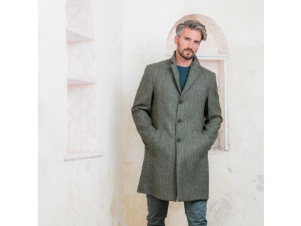 Owen Mid Length Coat Model Olive Wide Herringbone 2
