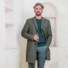 Owen Mid Length Coat Model Olive Wide Herringbone 1