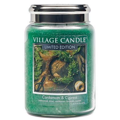 Village Candle Vonná svíčka ve skle, Kardamom a Cypřiš - Cardamom & Cypress 26oz