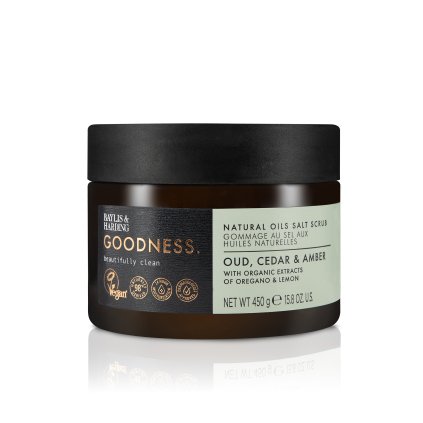 Goodness - Oud, Cedr & Ambra  Tělový peeling, 450 g