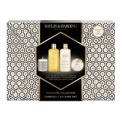 Sweet Mandarin & Grapefruit - sada s péčí o tělo a svíčkou, 4 ks velká dárková relaxační sada v elegantním balení s nadčasovým motivem