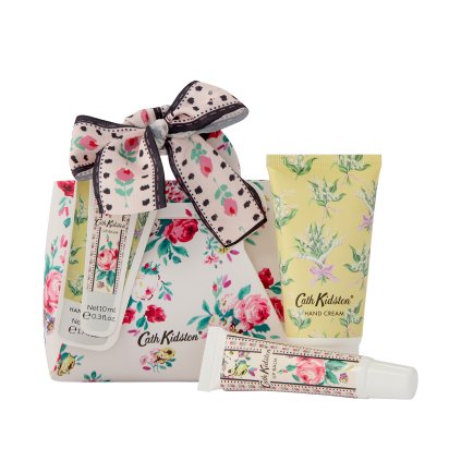 Cath Kidston Wild Flowers Wild Women Sada krému na ruce a balzámu na rty v mini kabelce