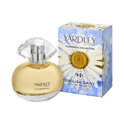 Yardley Flowerful EDT English Daisy Bottle and Carton 50ml Angled UPR