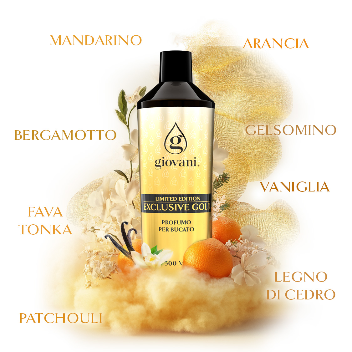 Ingredienti del profumo da bucato Exclusive Gold di GIOVANI