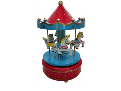 Hrací kolotoč s koníky - červeno-modrý