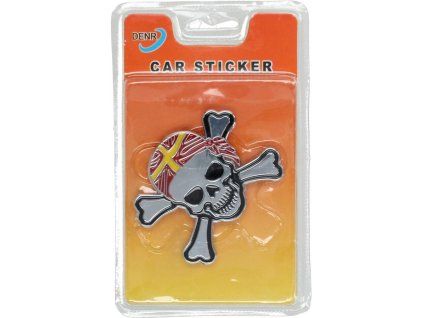 3D chromová samolepka - Lebka se šátkem (Pirate Skull)