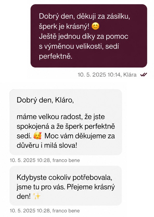Poděkování zákaznice v chatu zákaznické podpory