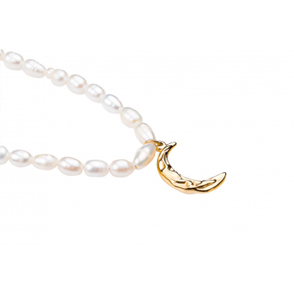 Perličkový náhrdelník s přívěskem měsíce