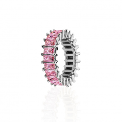 Stříbrný crystal prsten - růžový