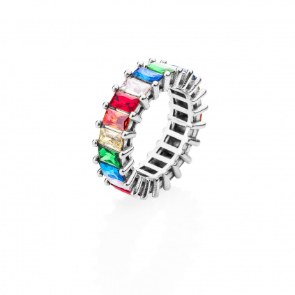 Stříbrný crystal prsten - barevný