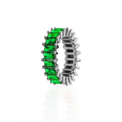 Stříbrný crystal prsten - zelený