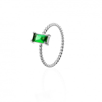 Diamond prsten s zeleným kamínkem stříbrný