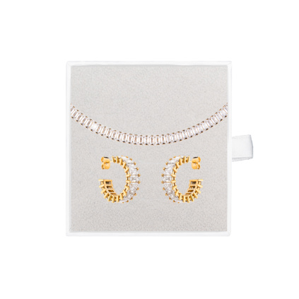 Bílý Crystal set - pozlacené náušnice a náhrdelník