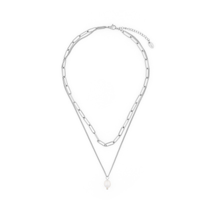 Vrstvený náhrdelník s perlou - stříbrný