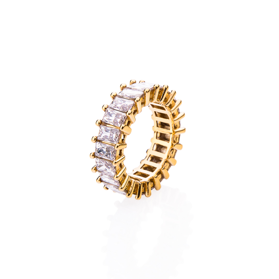 franco bene Pozlacený Crystal prsten - bílý | 1574 Velikost prstenu: 6 (52 mm)