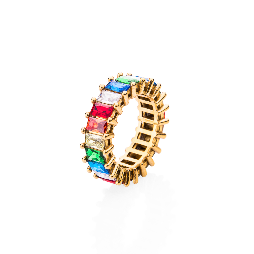franco bene Pozlacený Crystal prsten - barevný | 1577 Velikost prstenu: 6 (52 mm)