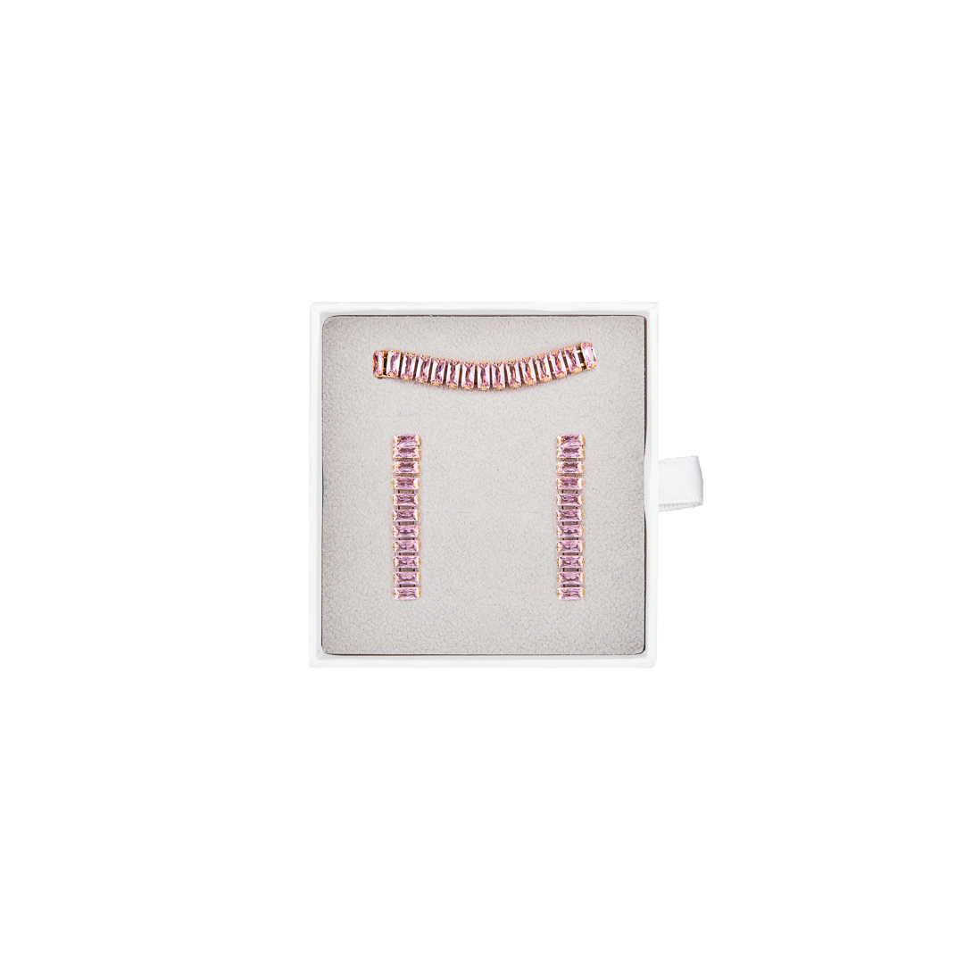 franco bene Pozlacený set Crystal náhrdelník a náušnice - růžový | 1431