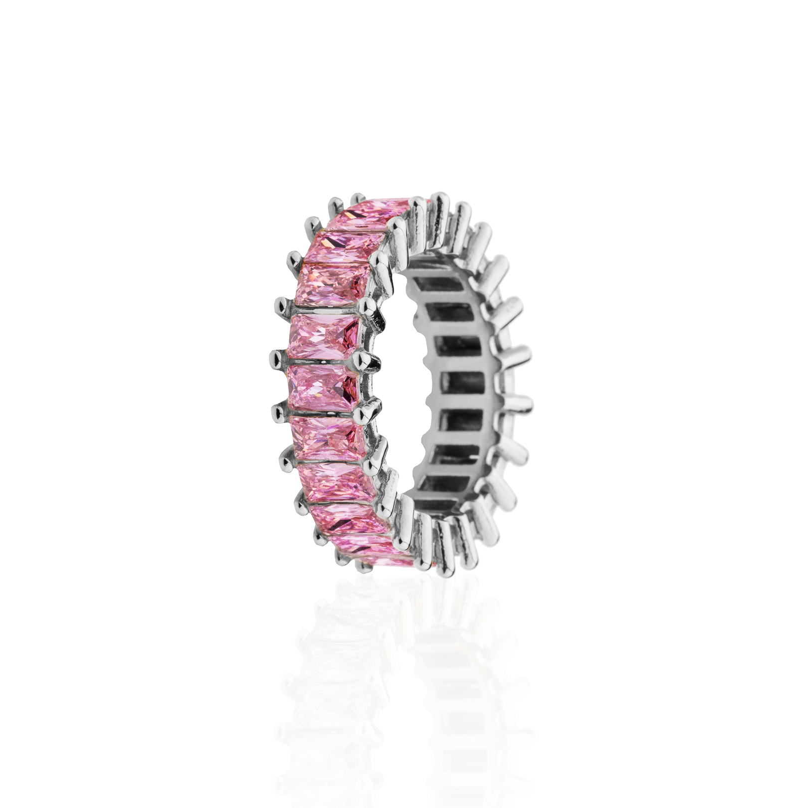 franco bene Stříbrný Crystal prsten - růžový | 1985 Velikost prstenu: 6 (52 mm)