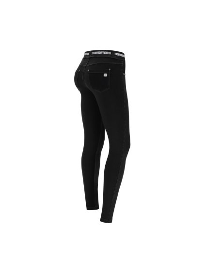 N.O.W.® Freddy kalhoty v džínově černé, černý šev, slim fit, s páskem