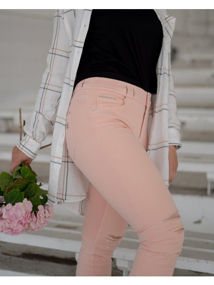 N.O.W.® Freddy kalhoty v lososové barvě, potrhání z přední strany, slim fit