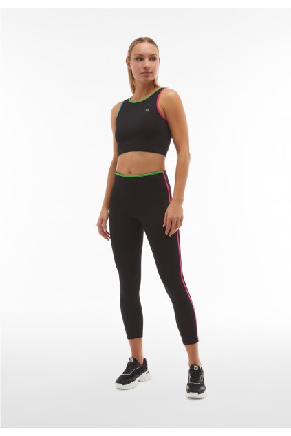 Legíny s vysokým pásom po členky a farebným lemovaním (Farba Black-Turquoise-Green-Fucsia, Veľkosť XL)