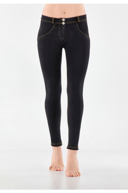 WR.UP® denim nohavice čierne so žltým šitím, regular pás RE(MOVE) WRUP1RC002ORG, J7Y (Veľkosť XL)