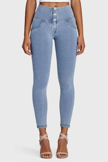 WR.UP® denim nohavice svetlo modré so žltým šitím, 7/8, vysoký pás RE(MOVE) WRUP4BHC002ORG, J4Y